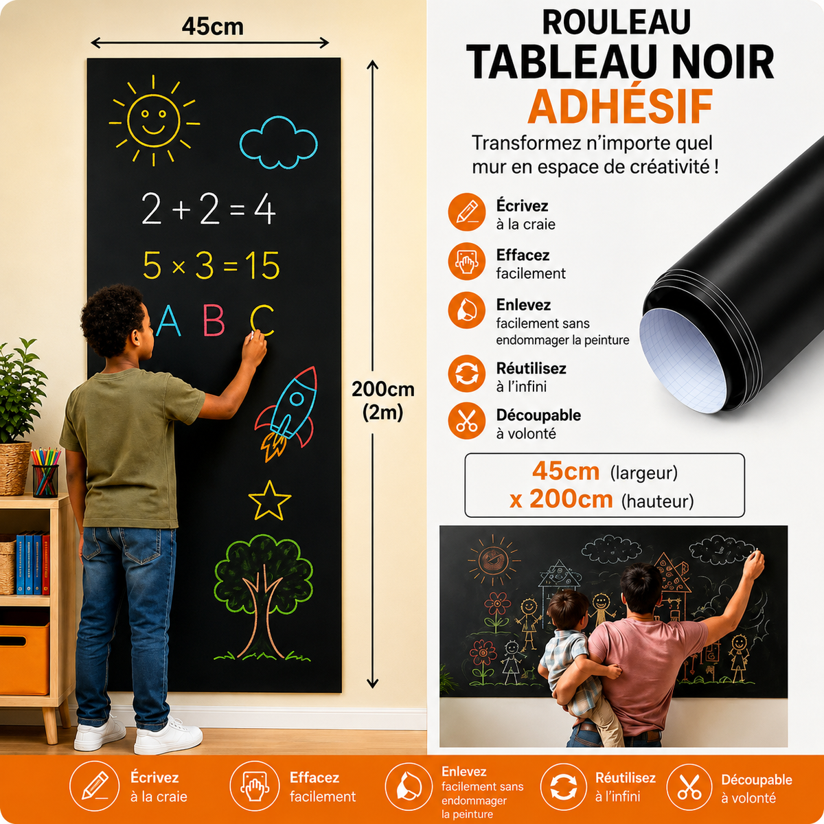 Tableau Mural Adhésif pour Études(200 x 45 cm)