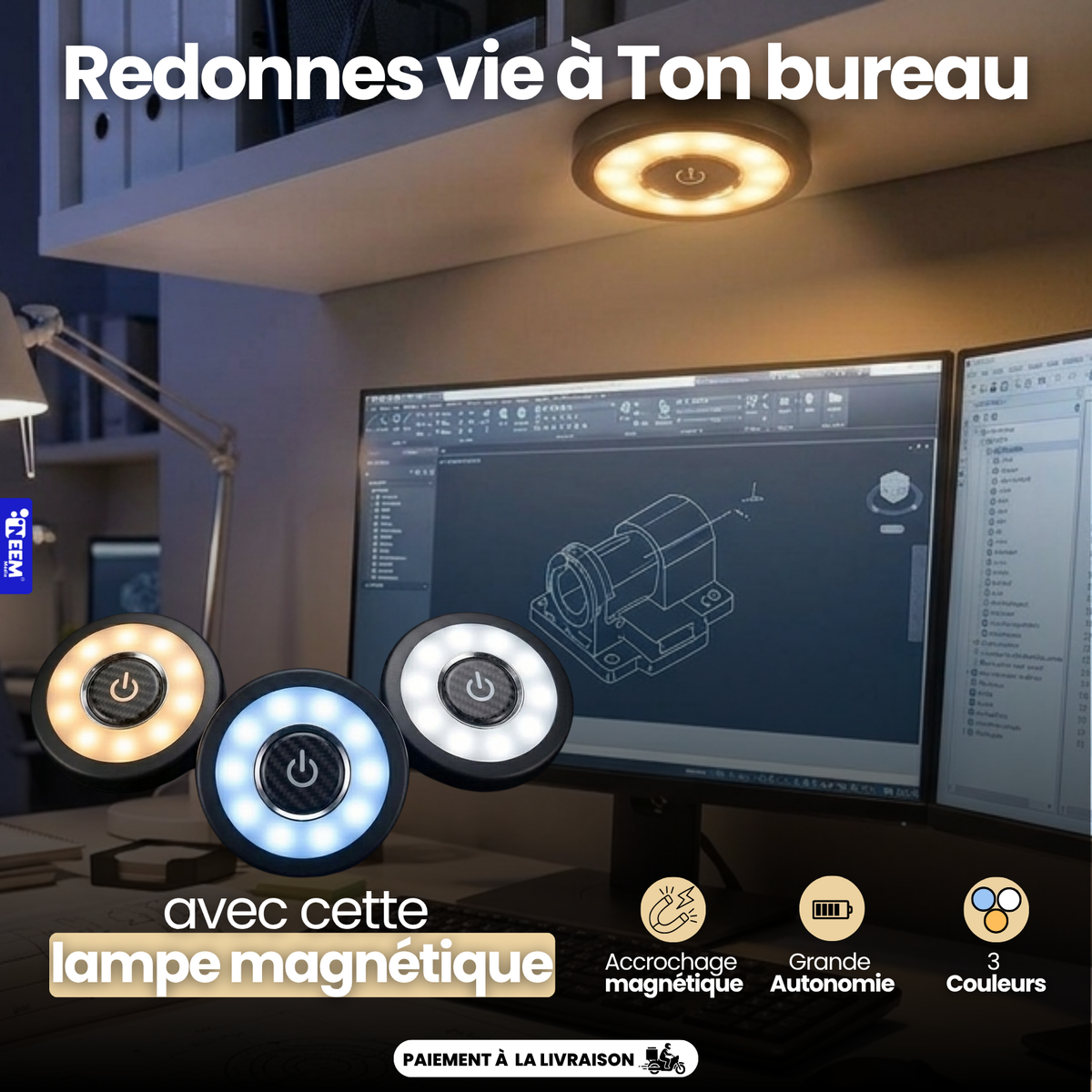 Lampe Magnétique LED pour Bureau Maison et Voiture