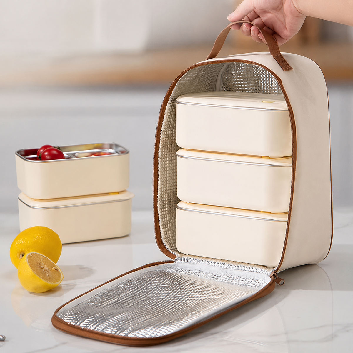Lunch Box Isotherme 3-en-1 en Acier Inoxydable