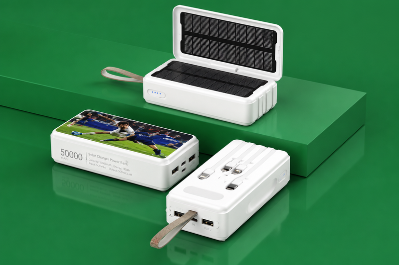 Power bank solaire 20 000 mAh avec câbles intégrés