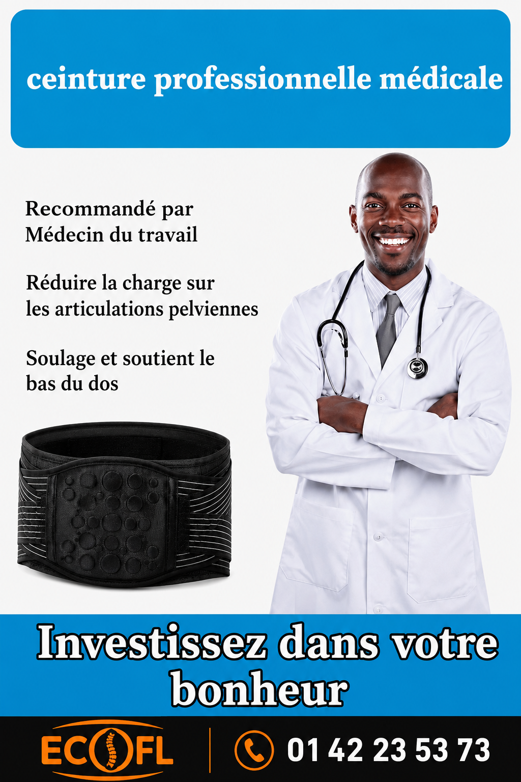 Ceinture médicale de soutien lombaire - Soulage la douleur - Protège la colonne lombaire