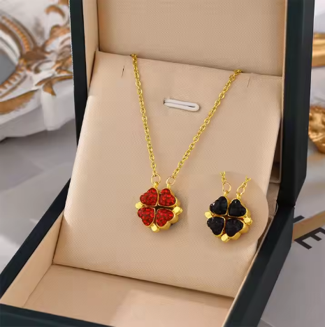 Collier Cœur Trèfle à Double Face