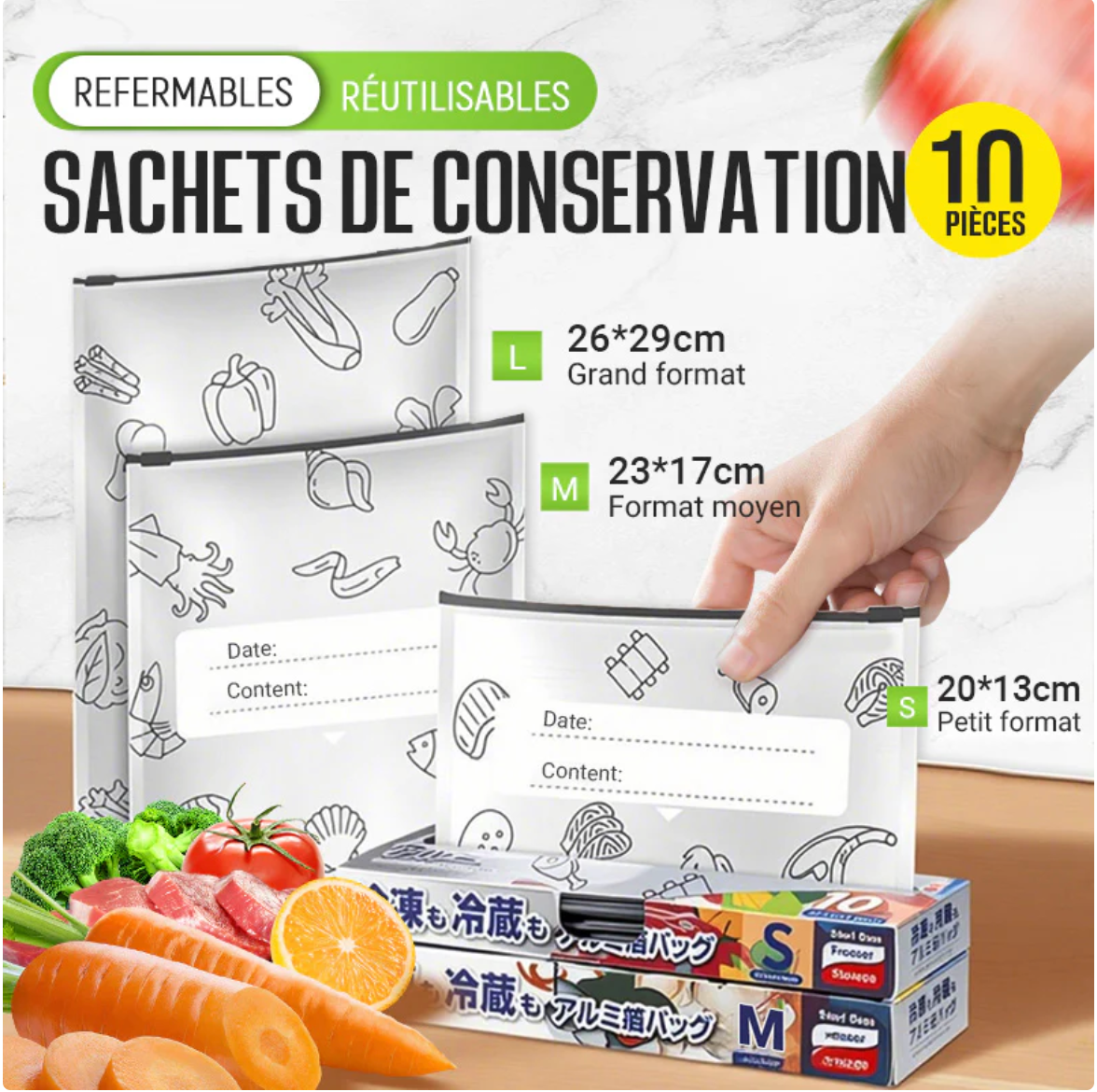 Sacs de Conservation Réutilisables - Fraîcheur Garantie