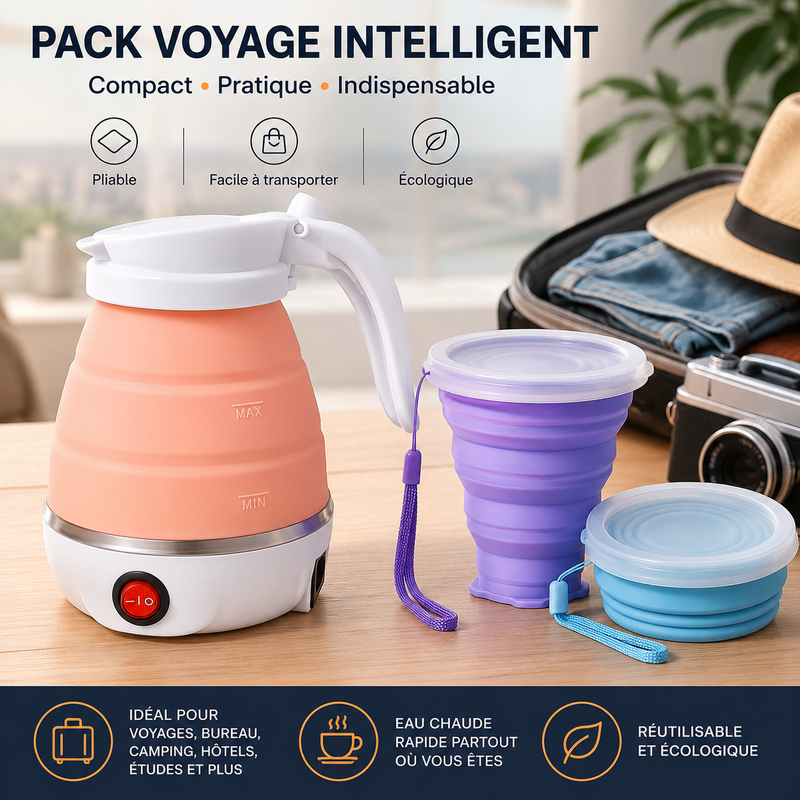 PACK BOUILLOIRE ET GOBELET PLIABLE