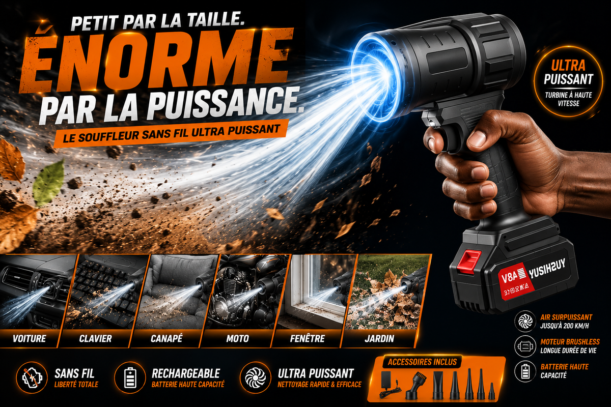 Souffleur d'air sans fil (pour sécher voiture, nettoyer poussière, balayer...)
