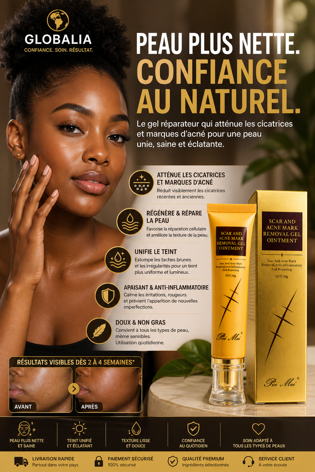 Gel Anti Cicatrices & Marques d’Acné Pei Mei – Peau Lisse & Réparée