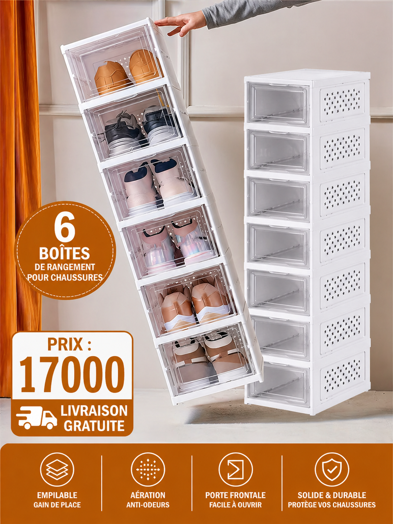6 Boîte de rangement pour chaussures empilable