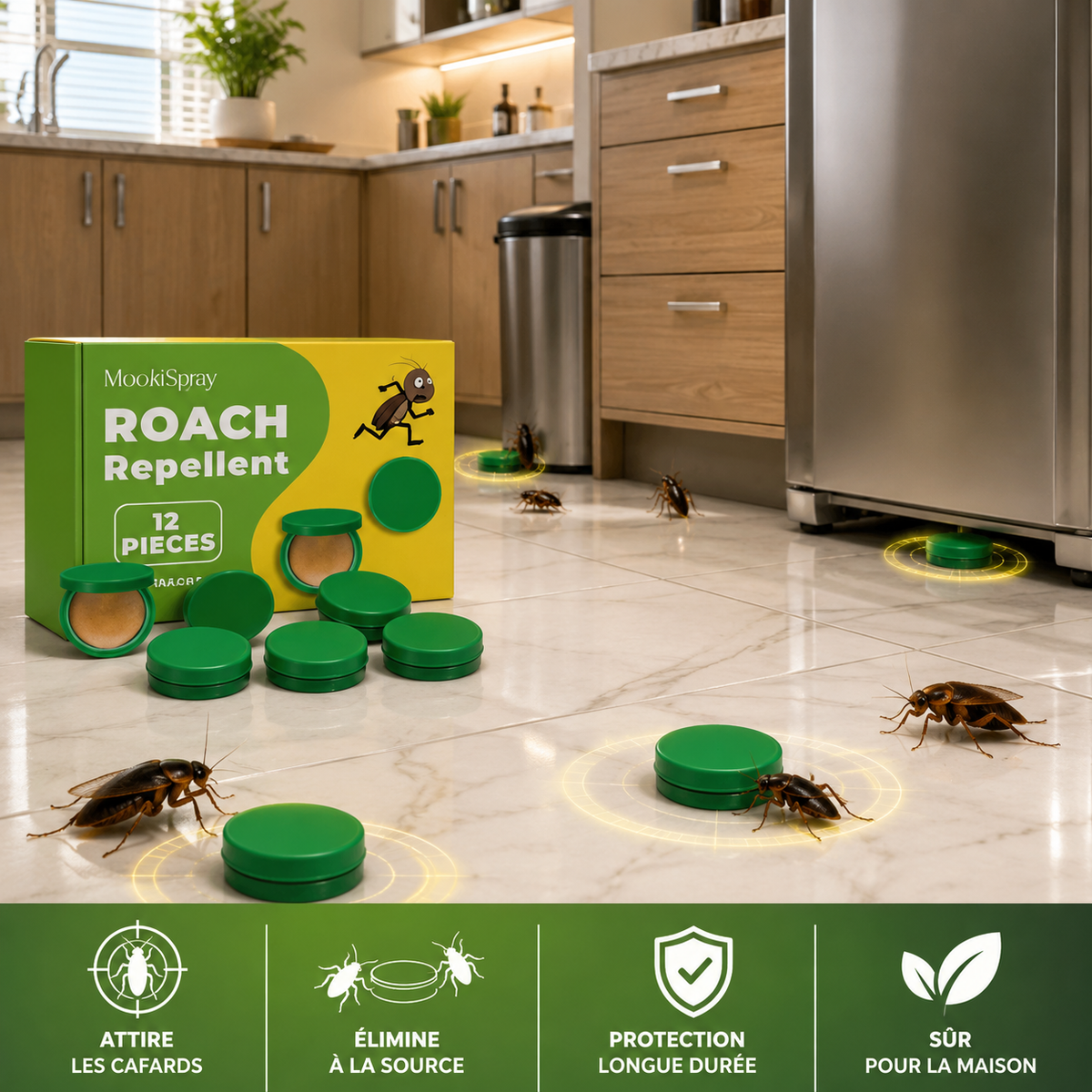 Cuisine propre avec pastilles anti-cafards