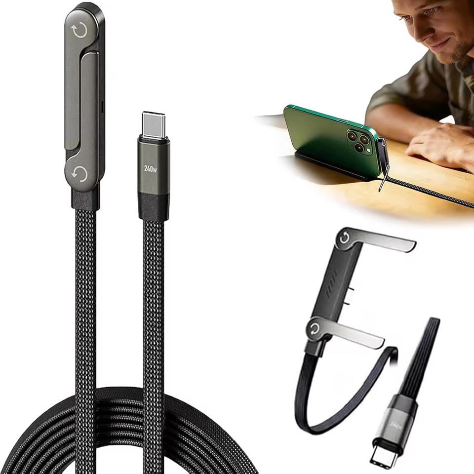 Câble Charge Rapide 240W avec Support Téléphone Intégré (Pliable)