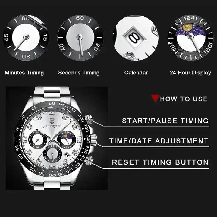 Hot POEDAGAR 629 montre de luxe pour hommes haute lumineuse étanche chronographe montre pour hommes en acier inoxydable hommes montres à Quartz Reloj