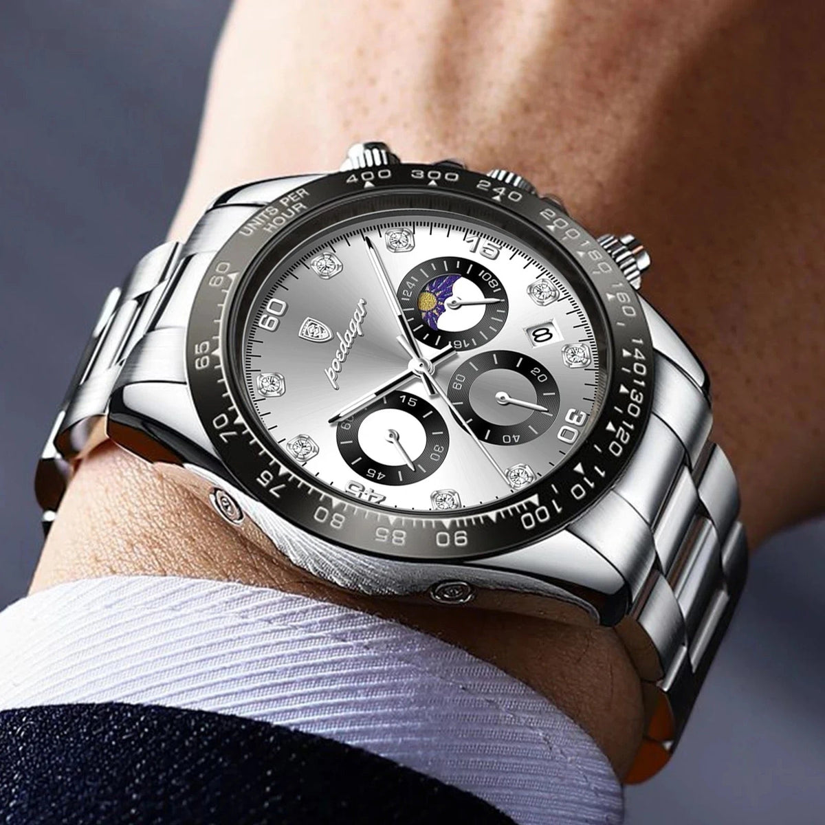 Hot POEDAGAR 629 montre de luxe pour hommes haute lumineuse étanche chronographe montre pour hommes en acier inoxydable hommes montres à Quartz Reloj Abs