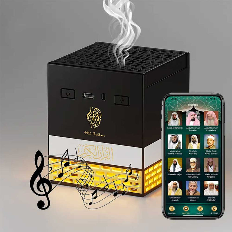 Brûleur d'encens oud rechargeable à plusieurs LED avec haut-parleur intégré pour les musulmans
