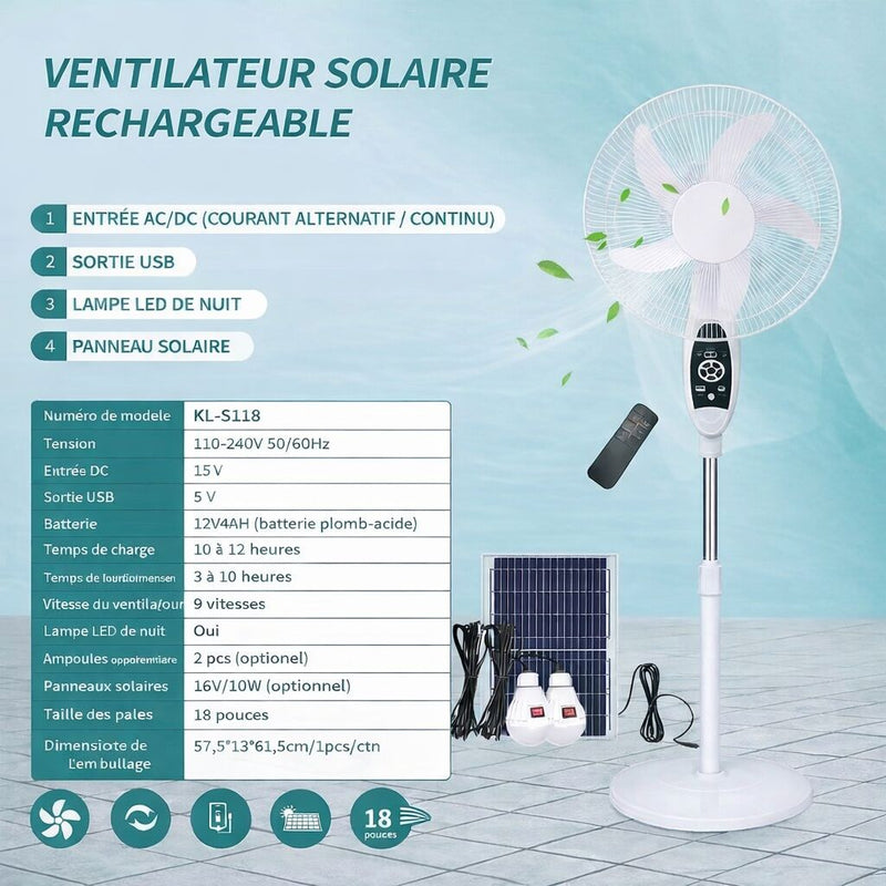 VENTILATEUR SOLAIRE RECHARGEABLE