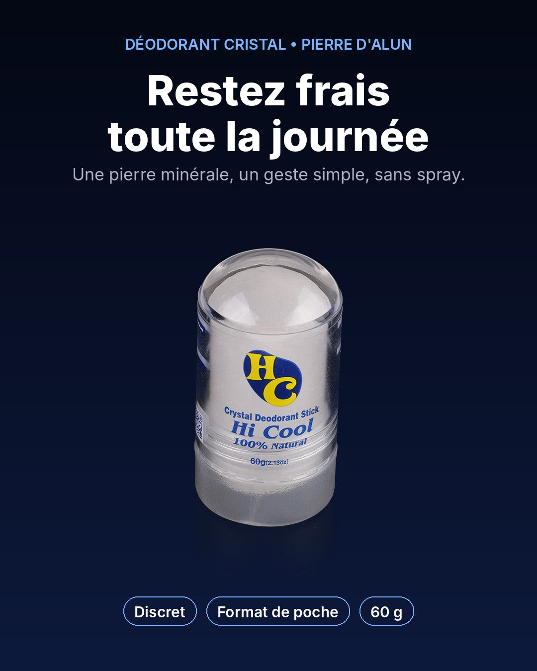 Déodorant Pierre d'Alun Hi Cool 60 g – Fraîcheur Toute la Journée