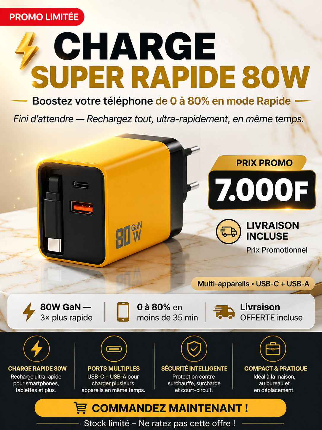 CHARGEUR AVEC CÂBLE RETRACTABLE
