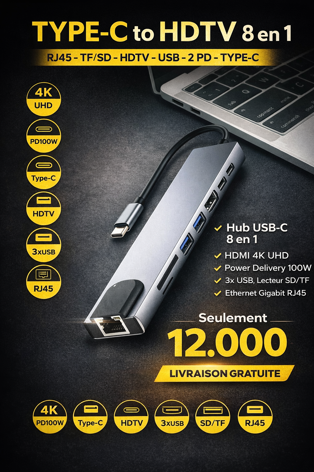 ADAPTATEUR USB 8 EN 1