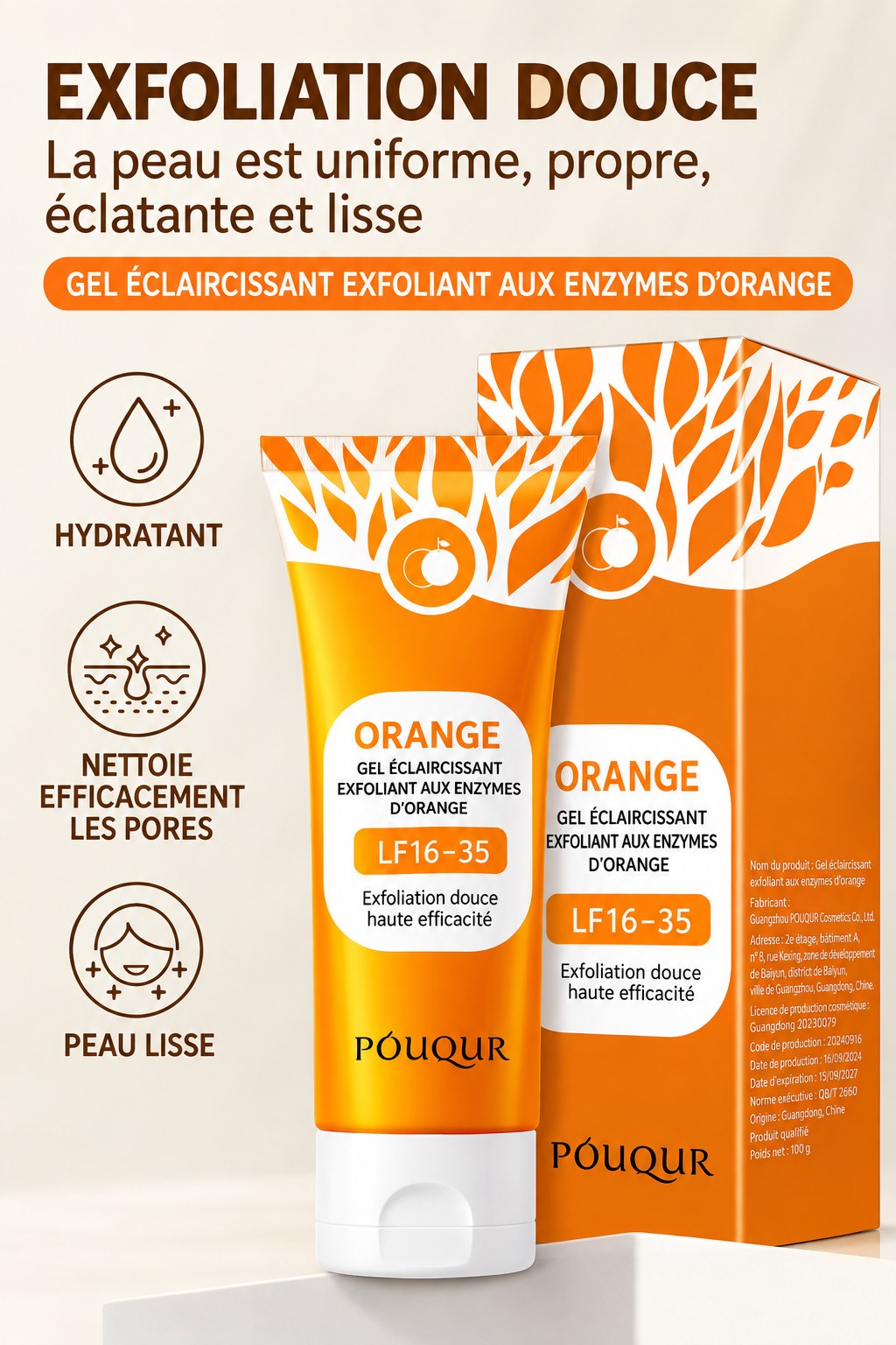 Gel Exfoliant à l'Orange POUQUR – Peau Douce et Nette (100 g)