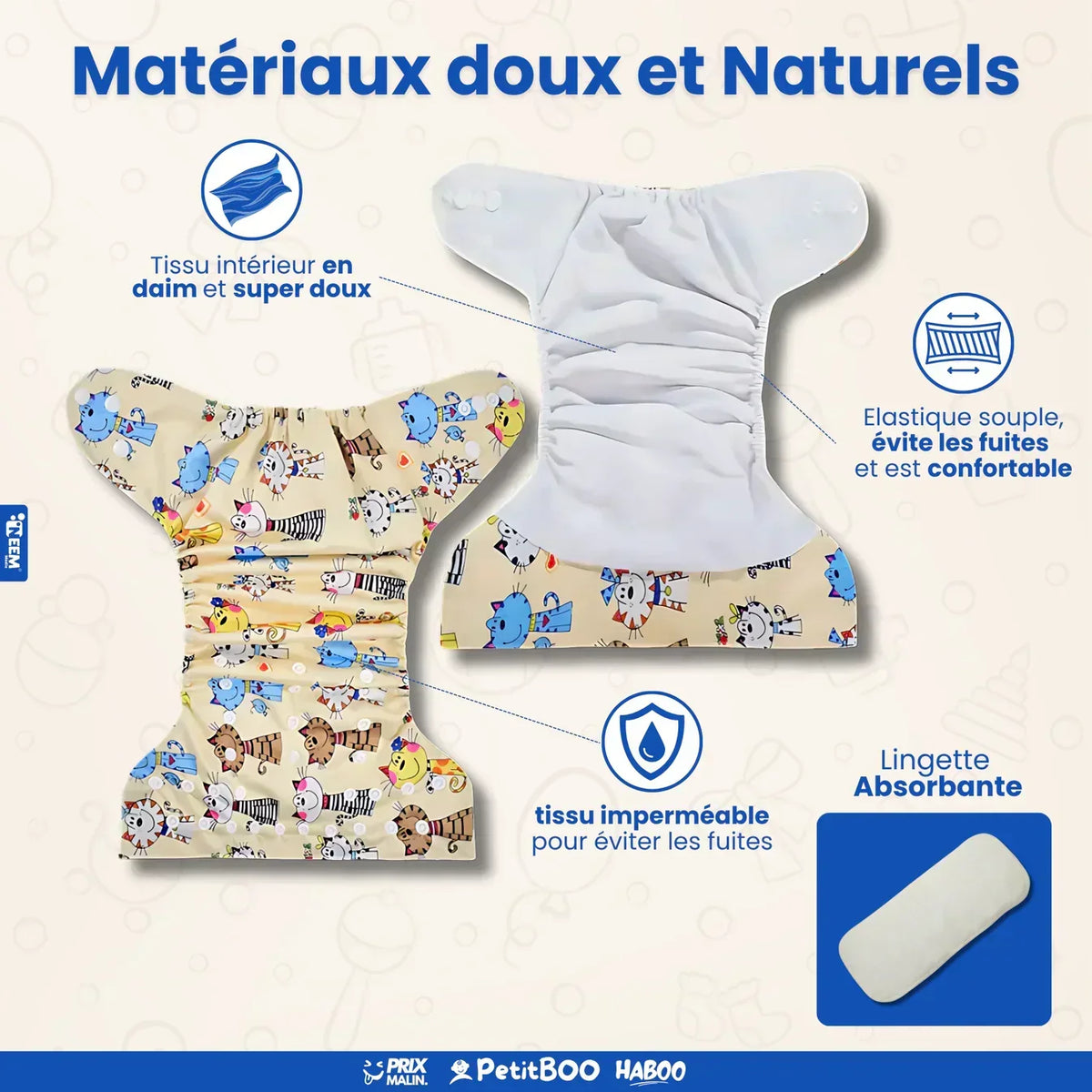 Pack De Six Couches Lavables Et Réutilisable Pendant Plus D'un An