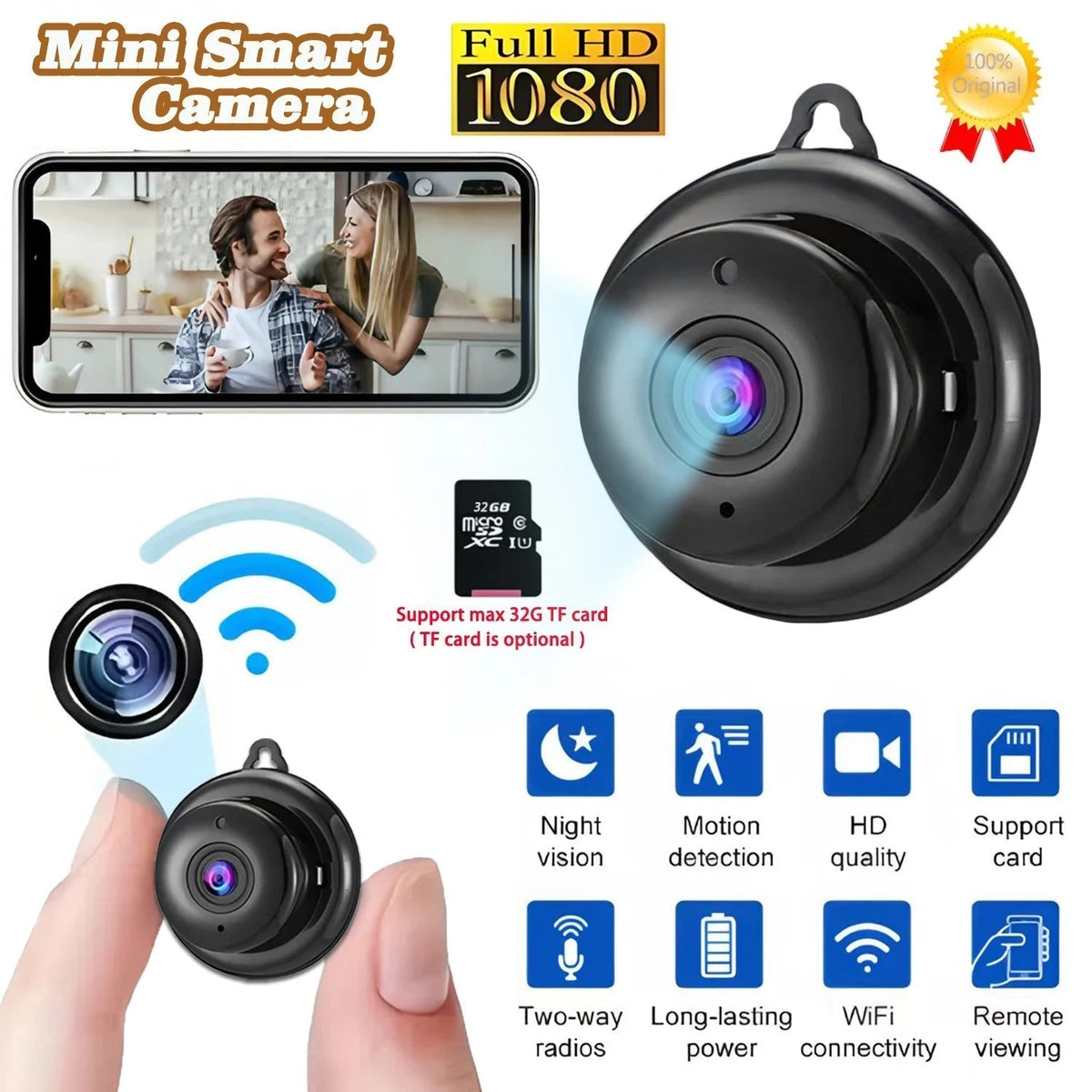 Mini Caméra Sans Fil V380 – Sécurité Intelligente 1080P HD Voyez. Écoutez. Surveillez. Protégez.