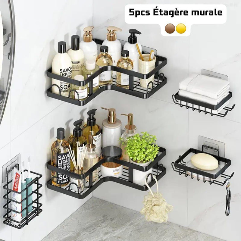Étagère Murale 5 Pièces adhésives pour Salle de Bain