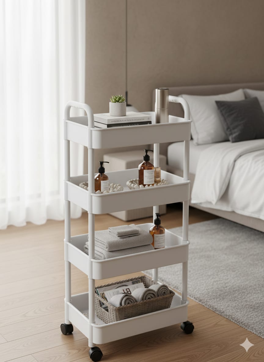Etagère de rangement à 4 niveaux avec roulettes