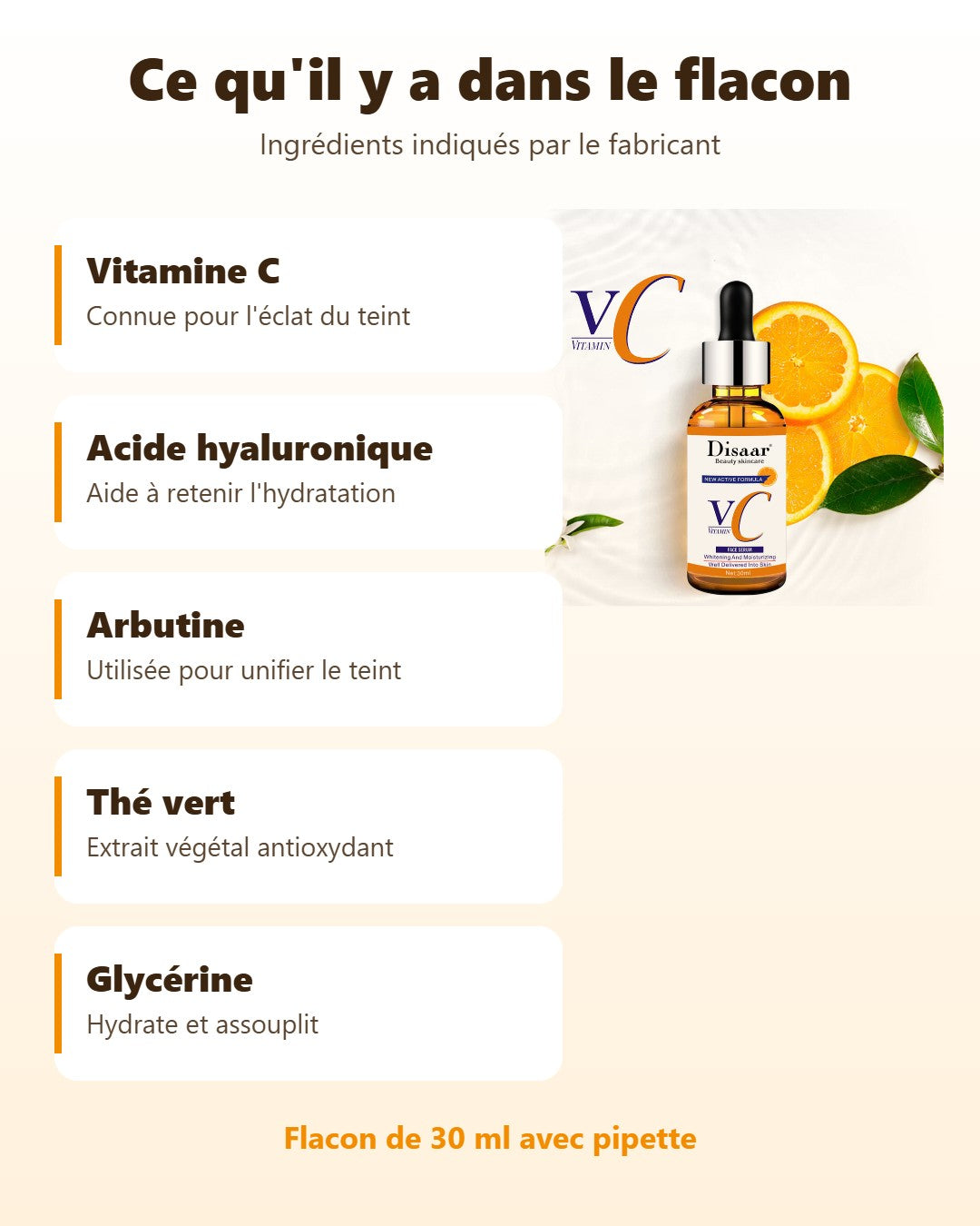 Sérum Vitamine C Disaar 30 ml – Éclat & Teint Unifié