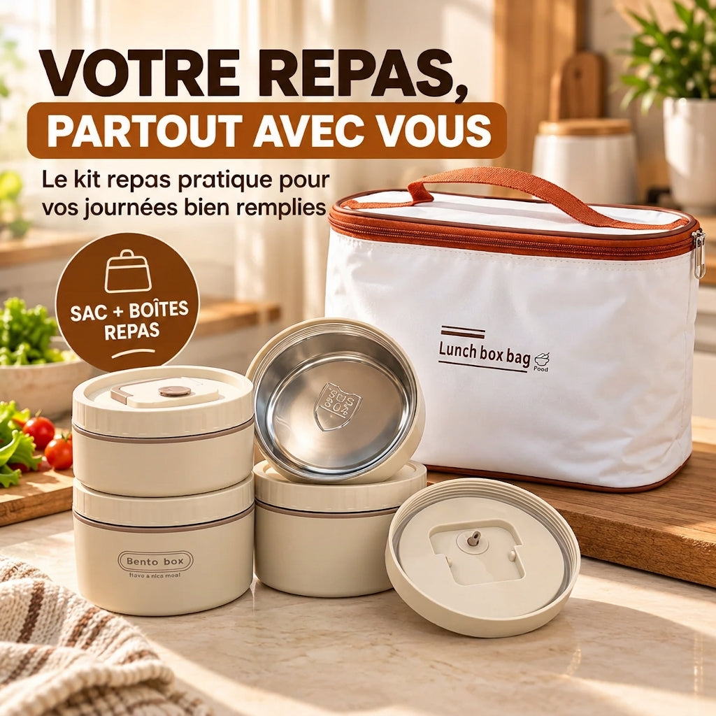 Boîtes repas empilables, couvercles et sac de transport blanc du kit Lunch Box